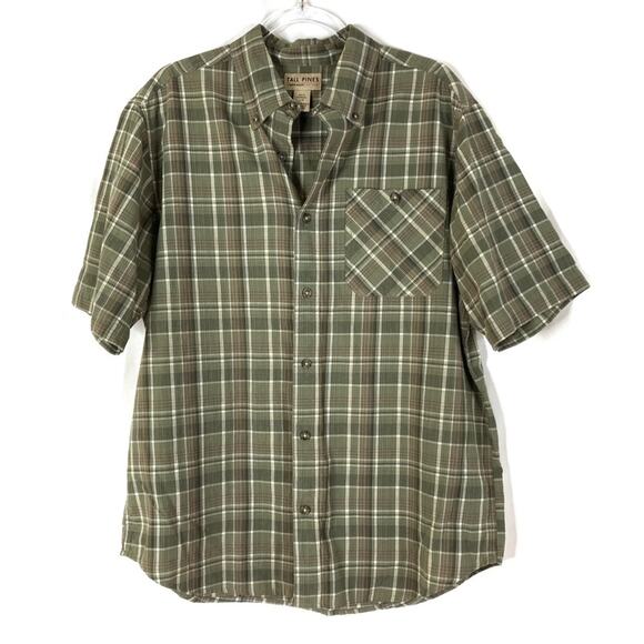 Tall Pines by Woolrich | Green Plaid 100% Cotton Short Sleeve Button Up Shirt L - Picture 1 of 6